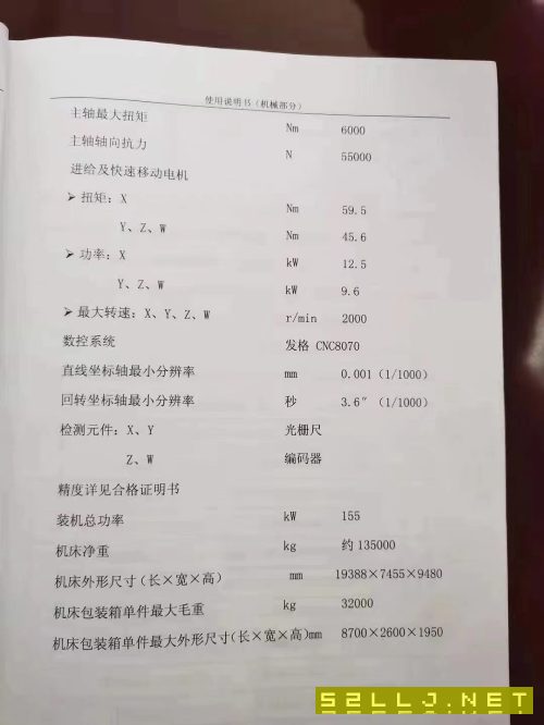 在位出售：9成新，數控落地鏜銑床：昆機TJK6920A一SM