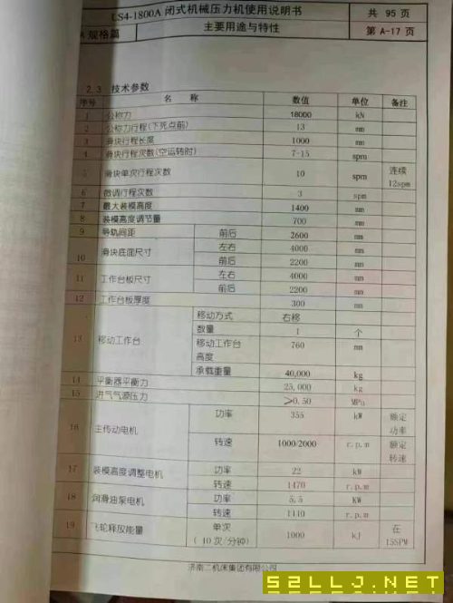 濟(jì)南二機(jī)1800噸多連桿壓力機(jī)一臺(tái)，行程1000，模高1400.