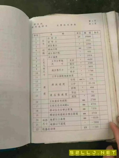 合肥鍛壓2000噸滑塊行程:1500mm開口高度:2050mm工作臺.